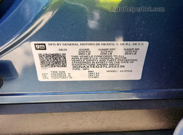 3GNAXTEG3TL252136 2026 CHEVROLET EQUINOX Blue VIN կոդի պիտակի տեսք