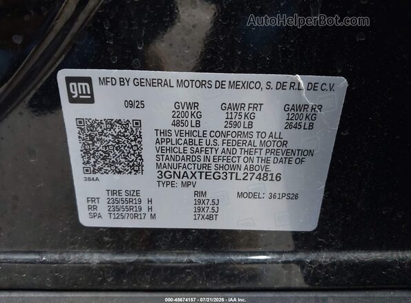 3GNAXTEG3TL274816 2026 CHEVROLET EQUINOX Черный Вид подкапотного пространства