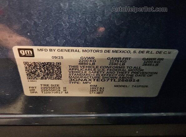 3GNAXTEG7TL266914 2026 CHEVROLET EQUINOX Blue 360 interior view