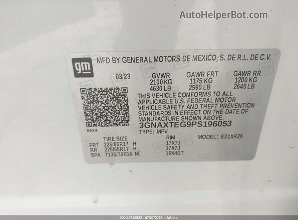 3GNAXTEG9PS196053 2023 CHEVROLET EQUINOX Белый Вид подкапотного пространства