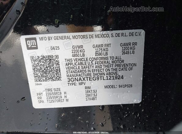 3GNAXTEG9TL121924 2026 CHEVROLET EQUINOX Black ძრავის განყოფილების ხედი