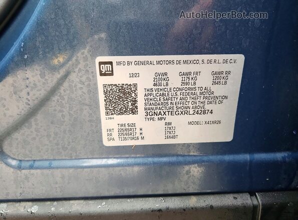 3GNAXTEGXRL242874 2024 CHEVROLET EQUINOX Blue Vista de la etiqueta del VIN
