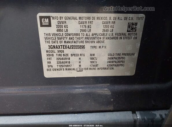 3GNAXTEX4JS555896 2018 CHEVROLET EQUINOX Blue Vista del compartimento del motor