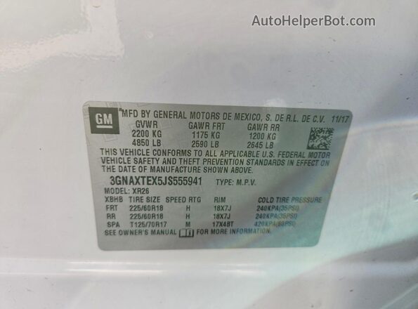 3GNAXTEX5JS555941 2018 CHEVROLET EQUINOX White 360 interior view