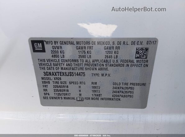 3GNAXTEX6JS514475 2018 CHEVROLET EQUINOX White Շարժիչի բաժամունքի տեսք