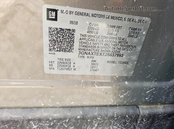 3GNAXTEX7JS637993 2018 CHEVROLET EQUINOX Gray Vista del compartimento del motor