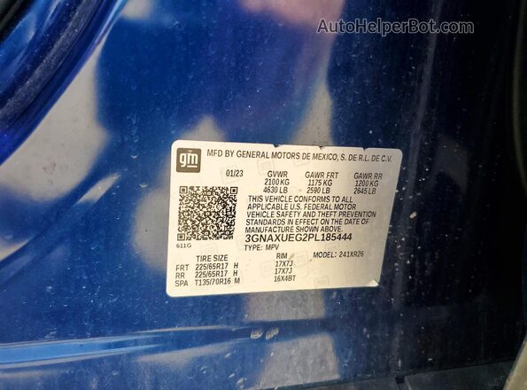 3GNAXUEG2PL185444 2023 CHEVROLET EQUINOX Blue Vista de la etiqueta del VIN