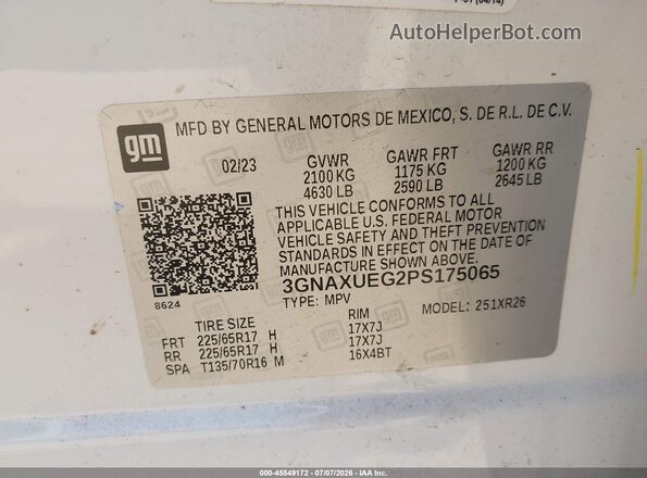 3GNAXUEG2PS175065 2023 CHEVROLET EQUINOX White Вид підкапотного простору