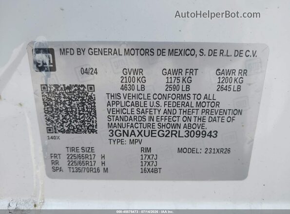 3GNAXUEG2RL309943 2024 CHEVROLET EQUINOX White ძრავის განყოფილების ხედი