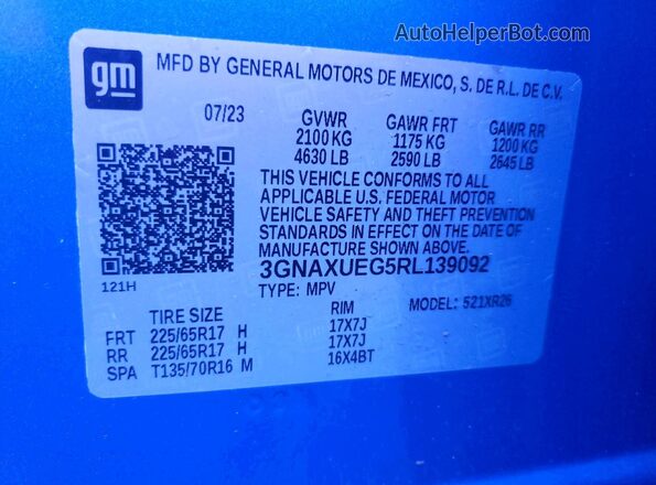 3GNAXUEG5RL139092 2024 CHEVROLET EQUINOX Blue VIN sticker view