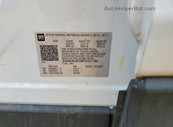 3GNAXUEG8PS157783 2023 CHEVROLET EQUINOX White Widok naklejki z numerem VIN