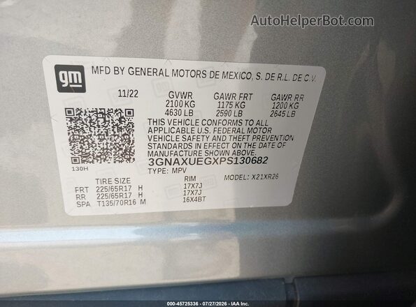 3GNAXUEGXPS130682 2023 CHEVROLET EQUINOX Серый Вид подкапотного пространства