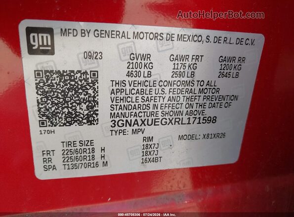 3GNAXUEGXRL171598 2024 CHEVROLET EQUINOX Red Widok komory silnika