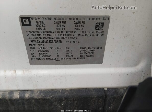 3GNAXUEU7JS608800 2018 CHEVROLET EQUINOX White Widok komory silnika