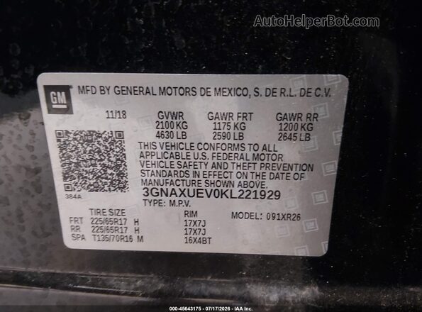 3GNAXUEV0KL221929 2019 CHEVROLET EQUINOX Black Widok komory silnika