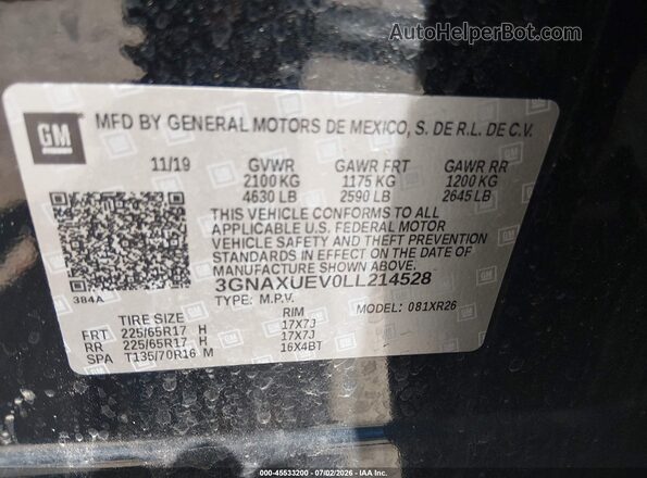 3GNAXUEV0LL214528 2020 CHEVROLET EQUINOX Черный Вид подкапотного пространства