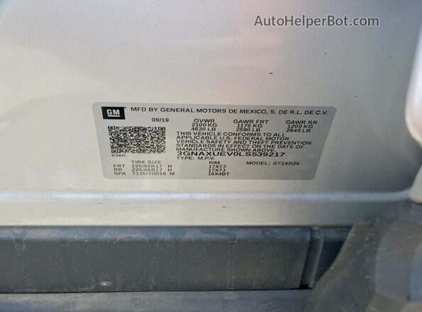 3GNAXUEV0LS539217 2020 CHEVROLET EQUINOX Silver VIN կոդի պիտակի տեսք