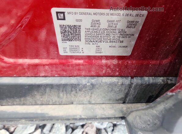 3GNAXUEV1LS643716 2020 CHEVROLET EQUINOX Red VIN կոդի պիտակի տեսք