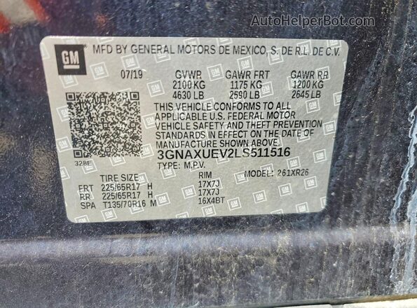 3GNAXUEV2LS511516 2020 CHEVROLET EQUINOX Blue Vista de la etiqueta del VIN