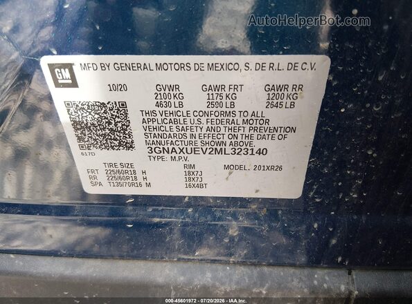 3GNAXUEV2ML323140 2021 CHEVROLET EQUINOX Синий Вид подкапотного пространства
