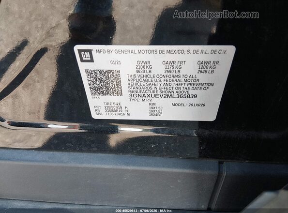 3GNAXUEV2ML365839 2021 CHEVROLET EQUINOX Black Engine compartment view