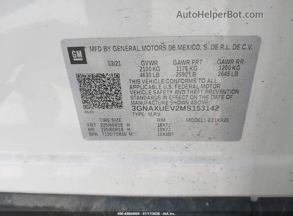 3GNAXUEV2MS153142 2021 CHEVROLET EQUINOX White Engine compartment view