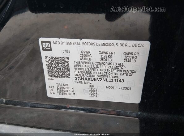 3GNAXUEV2NL114143 2022 CHEVROLET EQUINOX Black Widok komory silnika
