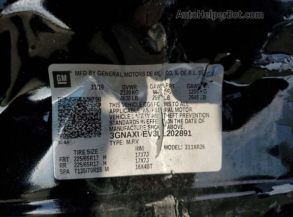 3GNAXUEV3LL202891 2020 CHEVROLET EQUINOX Черный Вид наклейки с VIN-кодом