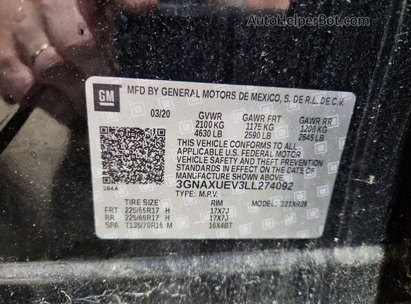 3GNAXUEV3LL274092 2020 CHEVROLET EQUINOX Black Vista del compartimento del motor