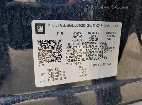 3GNAXUEV3MS122563 2021 CHEVROLET EQUINOX Blue Սալոնի 360 աստիճան տեսք