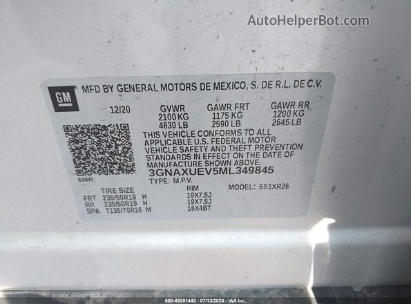 3GNAXUEV5ML349845 2021 CHEVROLET EQUINOX Серебряный Вид подкапотного пространства