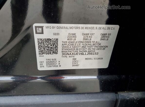 3GNAXUEV6LL256153 2020 CHEVROLET EQUINOX Black Widok wnętrza 360 stopni