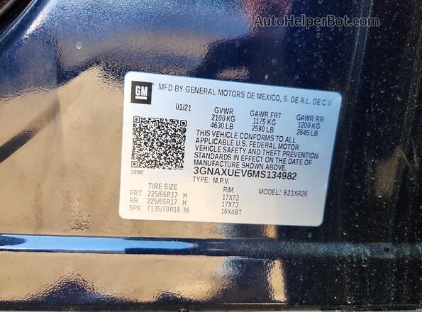 3GNAXUEV6MS134982 2021 CHEVROLET EQUINOX Blue Vista del compartimento del motor