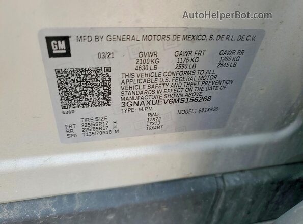 3GNAXUEV6MS156268 2021 CHEVROLET EQUINOX Silver VIN կոդի պիտակի տեսք