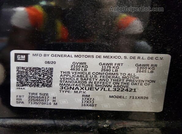 3GNAXUEV7LL322421 2020 CHEVROLET EQUINOX Black VIN sticker view