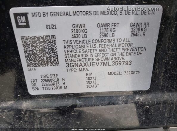 3GNAXUEV7ML359793 2021 CHEVROLET EQUINOX Черный Вид подкапотного пространства