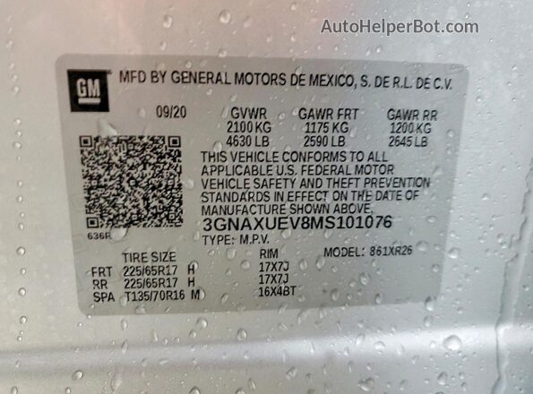 3GNAXUEV8MS101076 2021 CHEVROLET EQUINOX Silver Engine compartment view