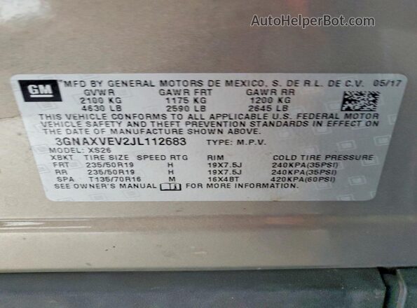 3GNAXVEV2JL112683 2018 CHEVROLET EQUINOX Желто-коричневый Панорамный вид салона 360°