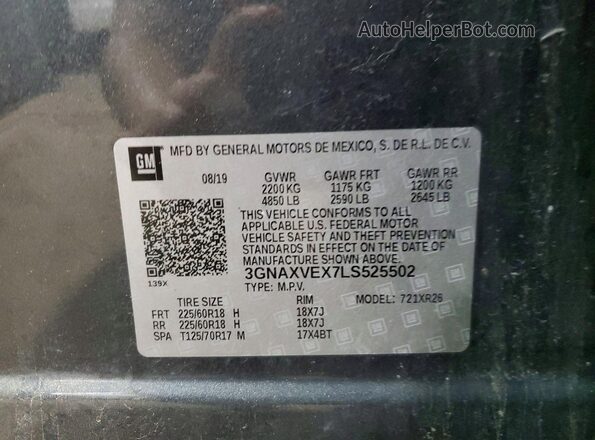 3GNAXVEX7LS525502 2020 CHEVROLET EQUINOX Silver Вид підкапотного простору