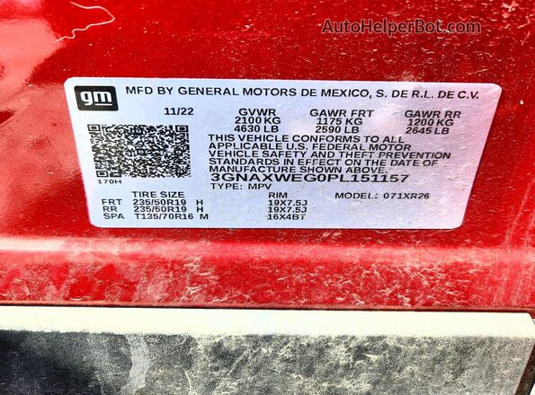3GNAXWEG0PL151157 2023 CHEVROLET EQUINOX Red VIN sticker view