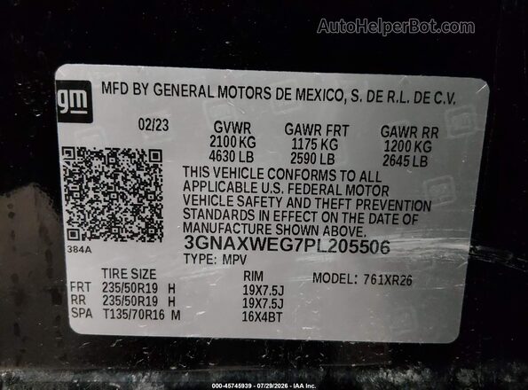 3GNAXWEG7PL205506 2023 CHEVROLET EQUINOX Black Vista del compartimento del motor