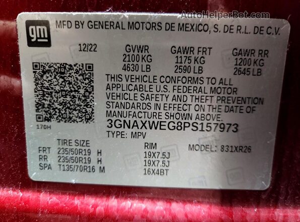 3GNAXWEG8PS157973 2023 CHEVROLET EQUINOX Red Vista del compartimento del motor
