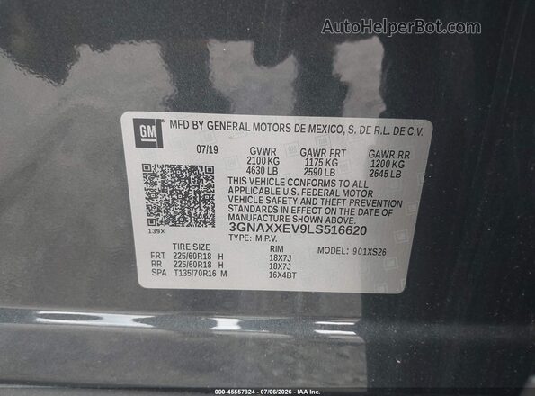 3GNAXXEV9LS516620 2020 CHEVROLET EQUINOX Gray Շարժիչի բաժամունքի տեսք