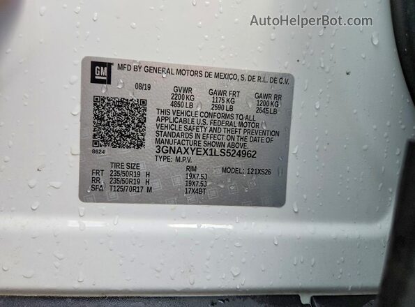 3GNAXYEX1LS524962 2020 CHEVROLET EQUINOX White VIN կոդի պիտակի տեսք