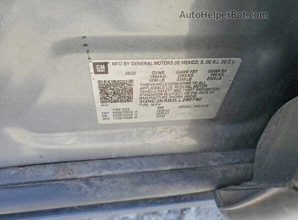 3GNCJKSB2LL280748 2020 CHEVROLET TRAX Gray VIN კოდის სტიკერის ხედი