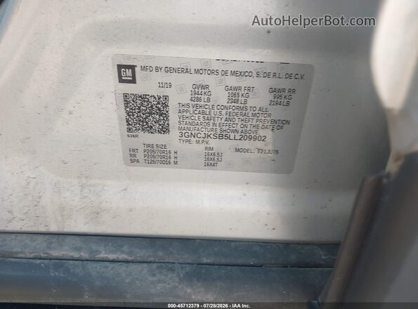 3GNCJKSB5LL209902 2020 CHEVROLET TRAX Silver Vista del compartimento del motor