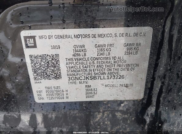 3GNCJKSB7LL173226 2020 CHEVROLET TRAX Black Вид підкапотного простору