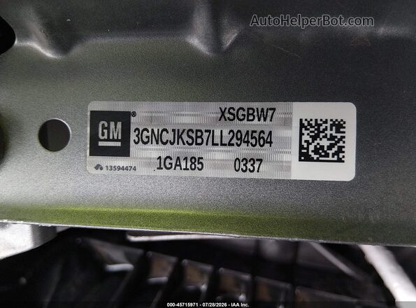 3GNCJKSB7LL294564 2020 CHEVROLET TRAX Gray Vista del compartimento del motor