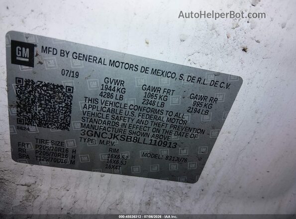 3GNCJKSB8LL110913 2020 CHEVROLET TRAX White Vista del compartimento del motor