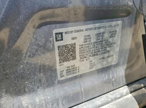 3GNCJKSB8LL334375 2020 CHEVROLET TRAX Blue ძრავის განყოფილების ხედი